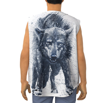 Watercolor Wolf Portrait Print Sleeveless Baseball Jersey