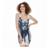 Watercolor Wolf Portrait Print Sleeveless Bodycon Dress