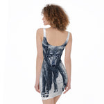 Watercolor Wolf Portrait Print Sleeveless Bodycon Dress