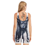 Watercolor Wolf Portrait Print Sleeveless One Piece Swimsuit