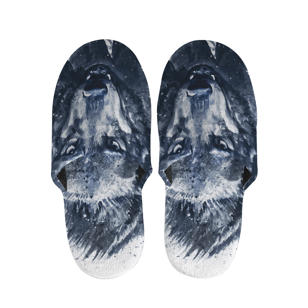 Watercolor Wolf Portrait Print Slippers