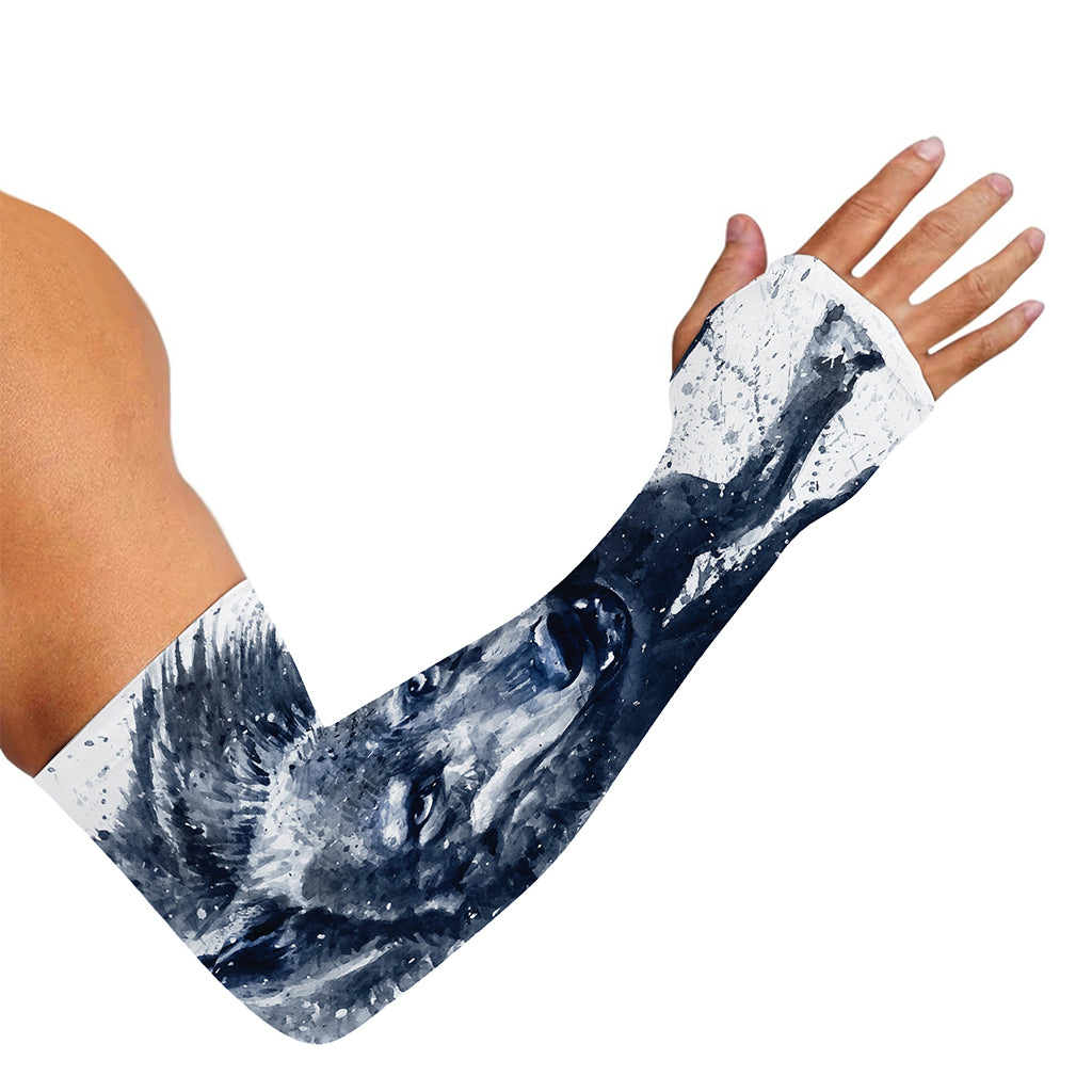 Watercolor Wolf Portrait Print Sun Protection Arm Sleeves