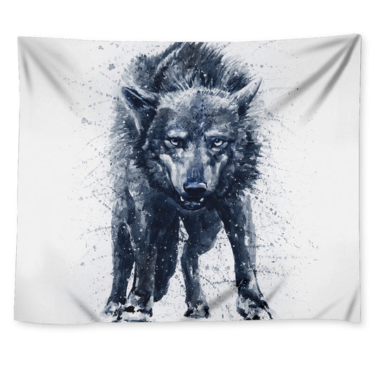 Watercolor Wolf Portrait Print Tapestry