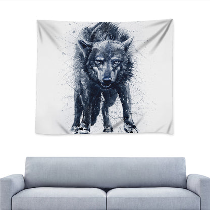 Watercolor Wolf Portrait Print Tapestry