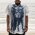 Watercolor Wolf Portrait Print Textured Short Sleeve Shirt