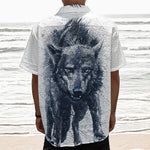 Watercolor Wolf Portrait Print Textured Short Sleeve Shirt