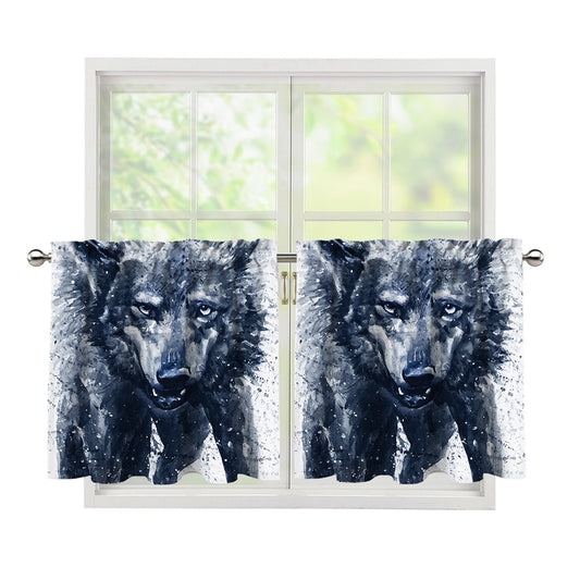 Watercolor Wolf Portrait Print Tier Curtains