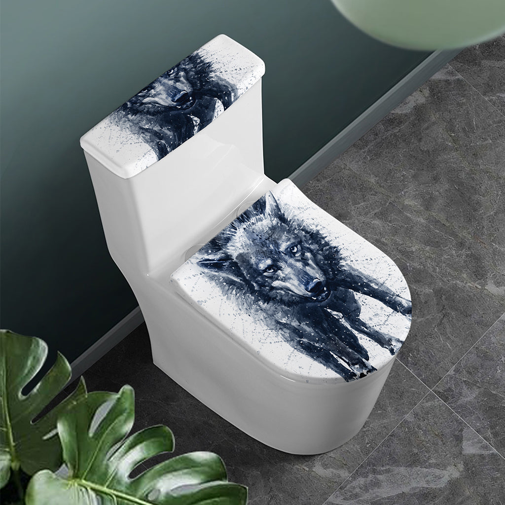 Watercolor Wolf Portrait Print Toilet Lid And Tank Cover Set