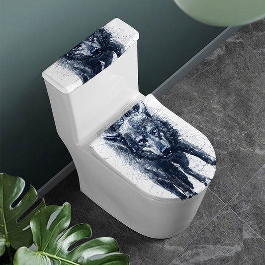 Watercolor Wolf Portrait Print Toilet Lid And Tank Cover Set
