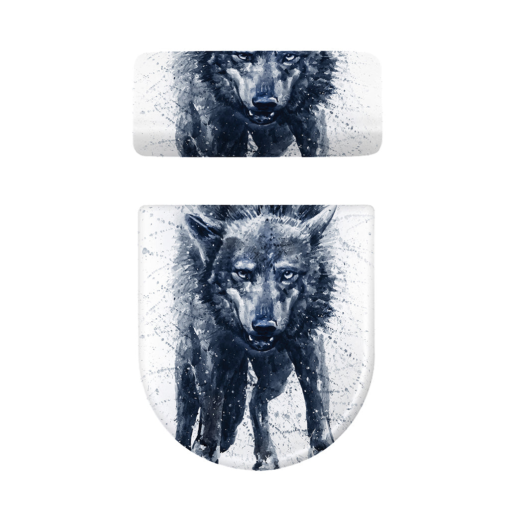 Watercolor Wolf Portrait Print Toilet Lid And Tank Cover Set
