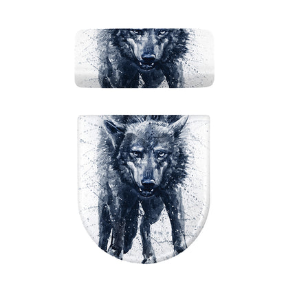 Watercolor Wolf Portrait Print Toilet Lid And Tank Cover Set