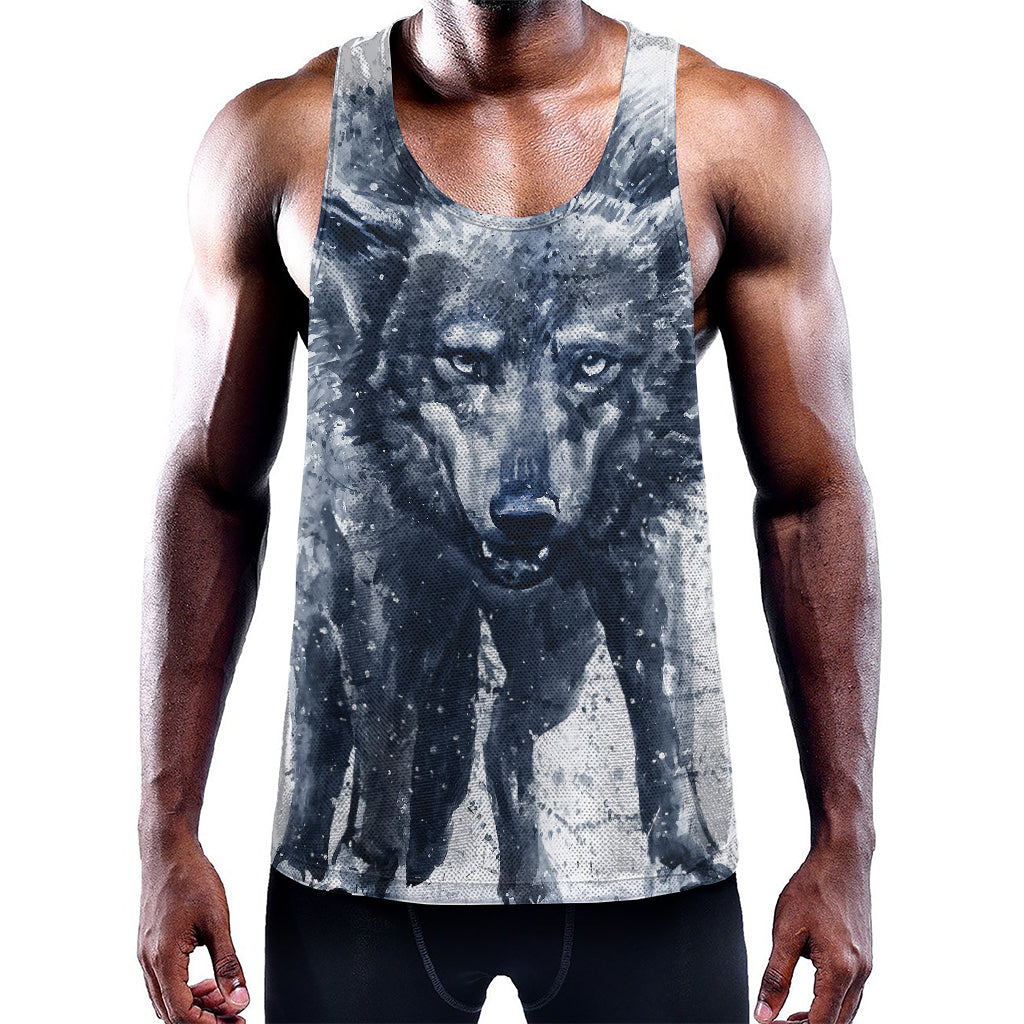 Watercolor Wolf Portrait Print Training Tank Top