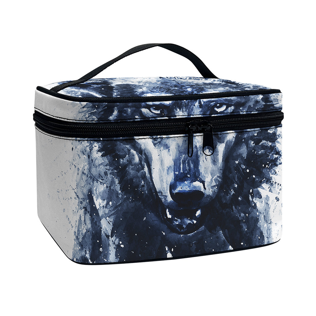 Watercolor Wolf Portrait Print Travel Makeup Bag