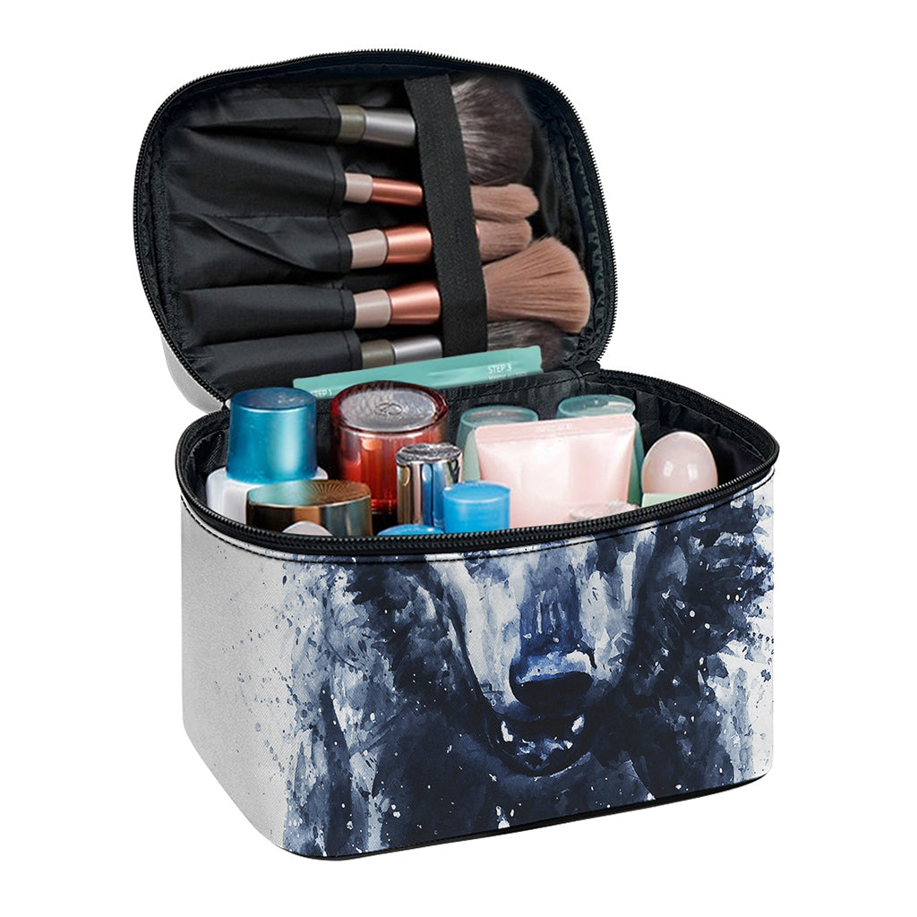 Watercolor Wolf Portrait Print Travel Makeup Bag
