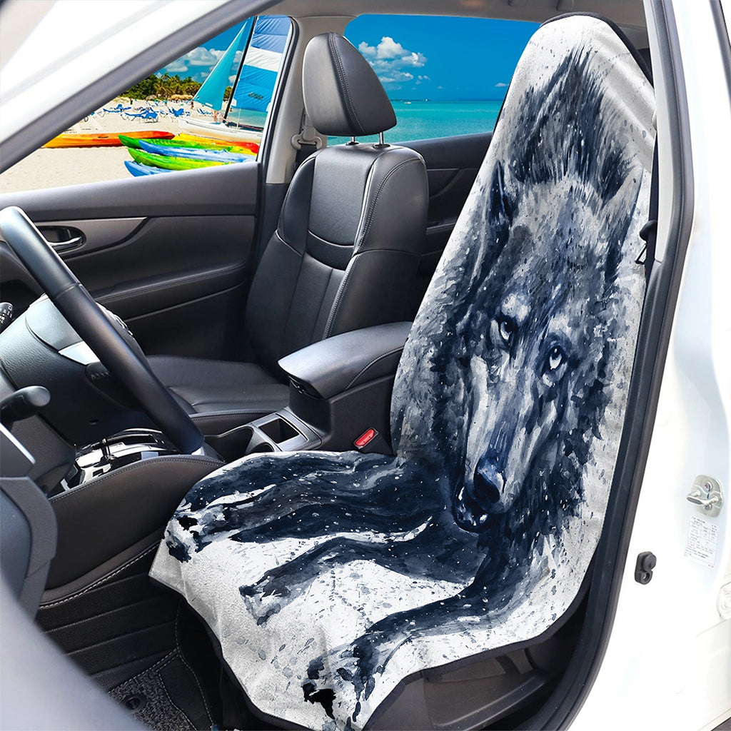Watercolor Wolf Portrait Print Waterproof Car Seat Cover