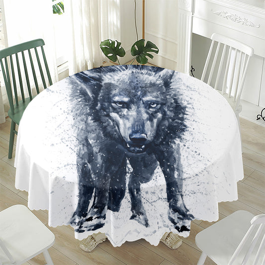 Watercolor Wolf Portrait Print Waterproof Round Tablecloth