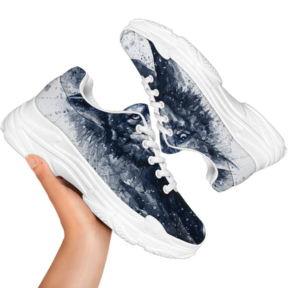 Watercolor Wolf Portrait Print White Chunky Shoes