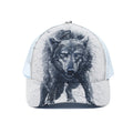 Watercolor Wolf Portrait Print White Mesh Trucker Hat