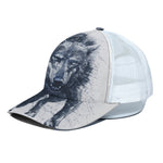 Watercolor Wolf Portrait Print White Mesh Trucker Cap