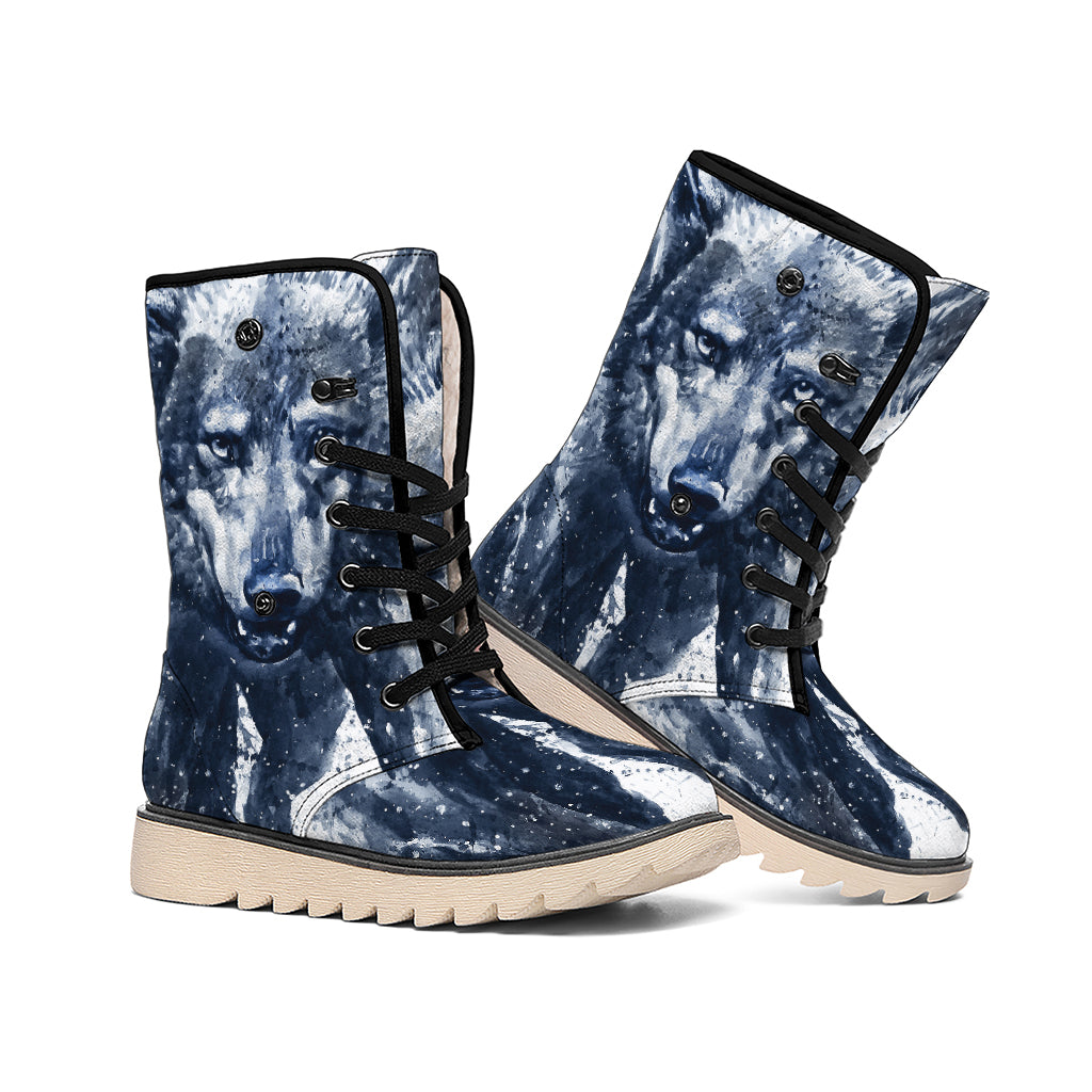 Watercolor Wolf Portrait Print Winter Boots