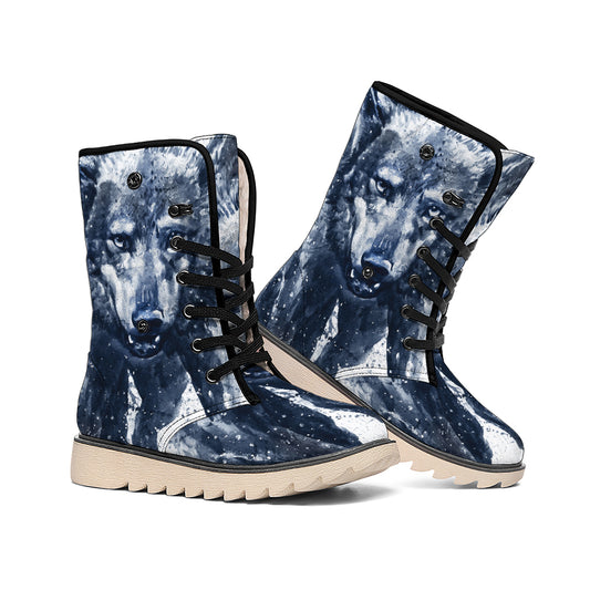 Watercolor Wolf Portrait Print Winter Boots