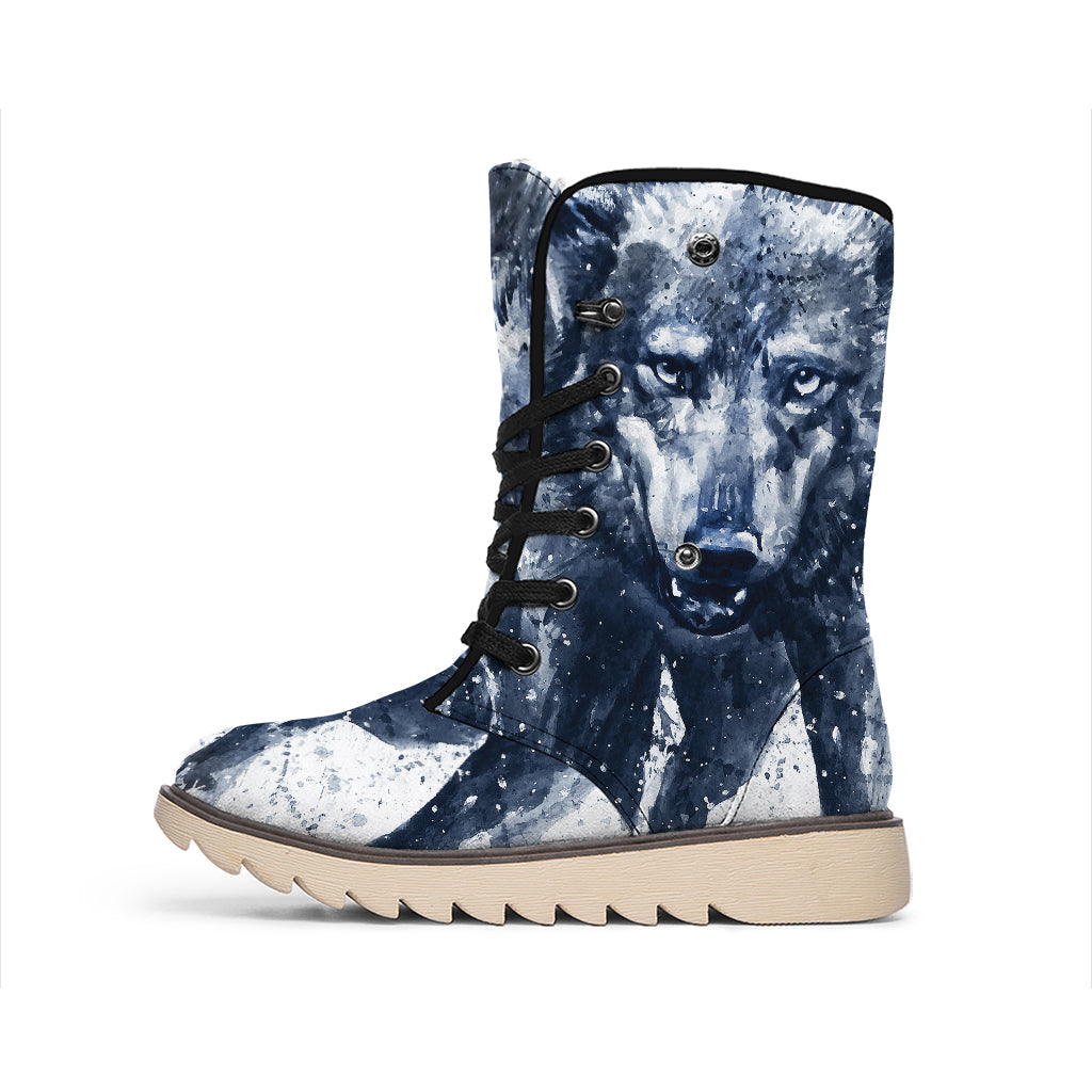 Watercolor Wolf Portrait Print Winter Boots