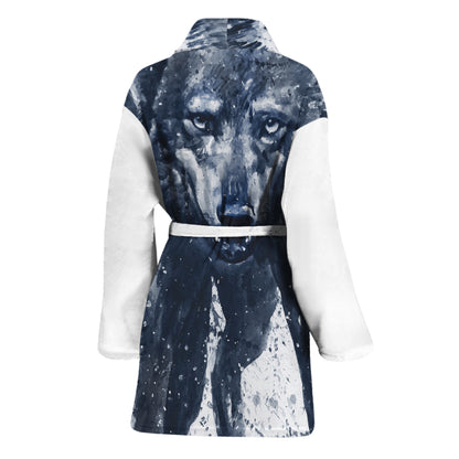 Watercolor Wolf Portrait Print Women's Bathrobe