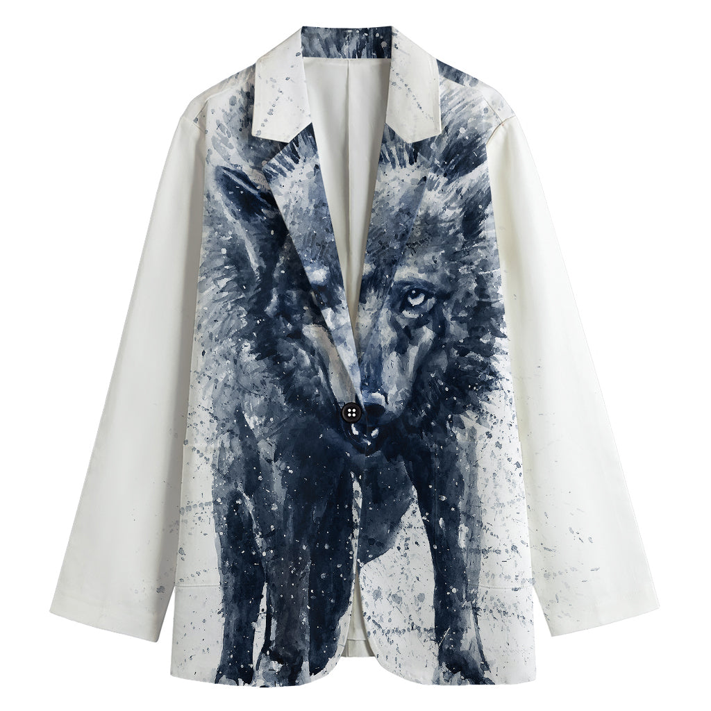 Watercolor Wolf Portrait Print Women's Blazer