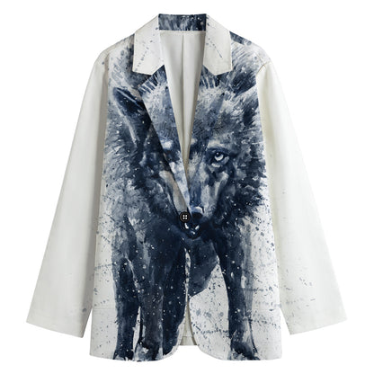 Watercolor Wolf Portrait Print Women's Blazer
