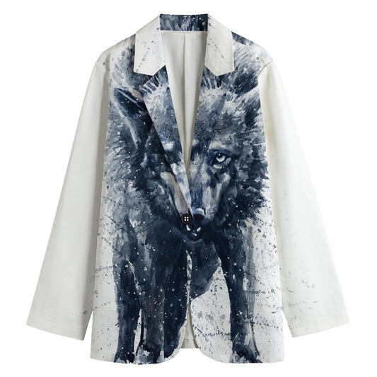 Watercolor Wolf Portrait Print Women's Blazer