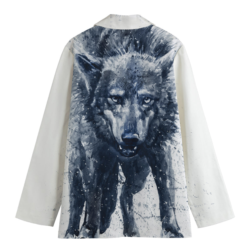 Watercolor Wolf Portrait Print Women's Blazer