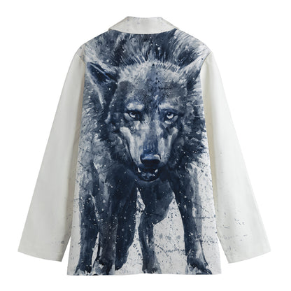 Watercolor Wolf Portrait Print Women's Blazer