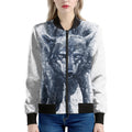 Watercolor Wolf Portrait Print Women's Bomber Jacket
