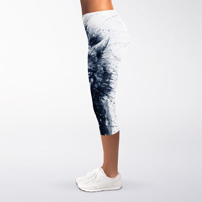 Watercolor Wolf Portrait Print Women's Capri Leggings