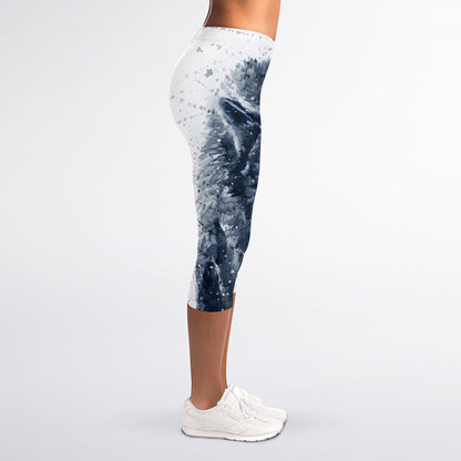 Watercolor Wolf Portrait Print Women's Capri Leggings