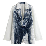 Watercolor Wolf Portrait Print Women's Cotton Blazer