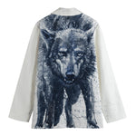 Watercolor Wolf Portrait Print Women's Cotton Blazer