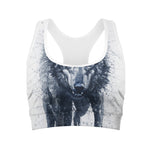 Watercolor Wolf Portrait Print Women's Sports Bra