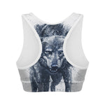 Watercolor Wolf Portrait Print Women's Sports Bra