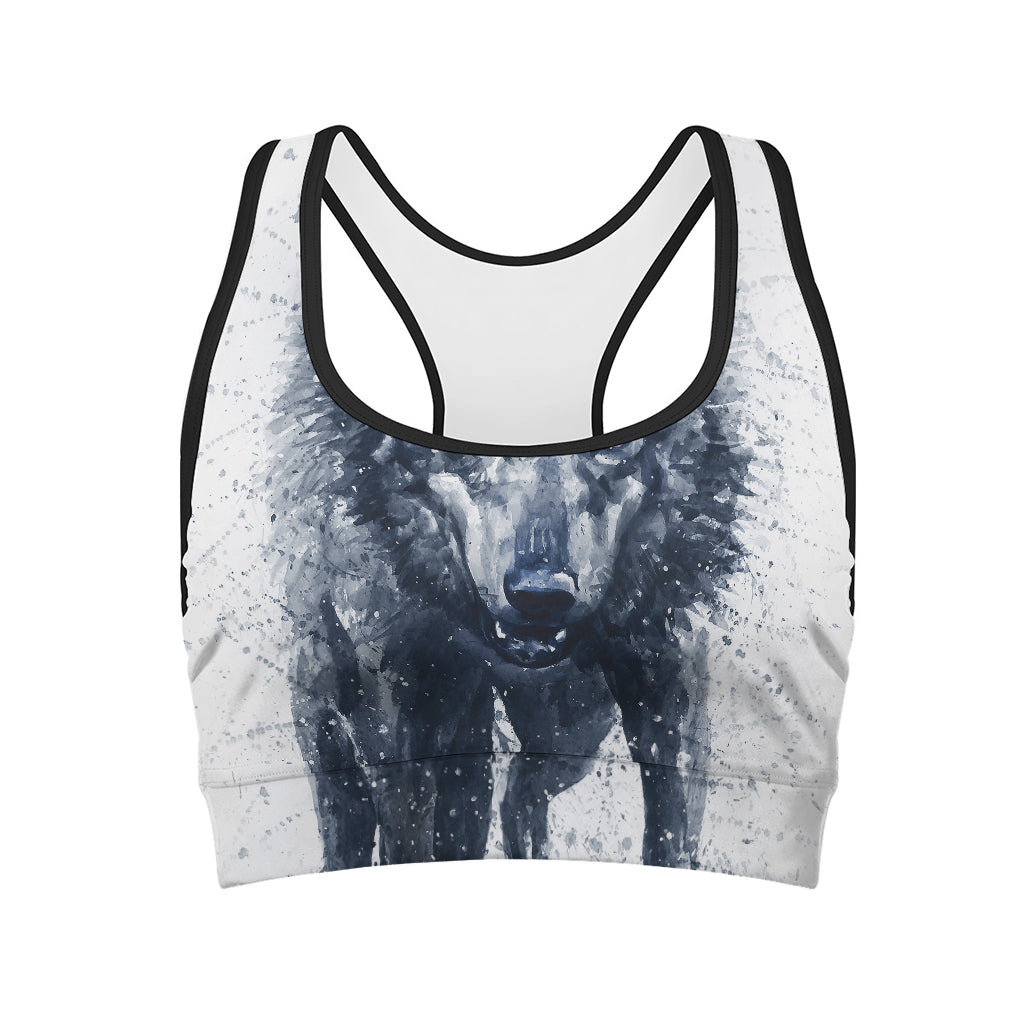 Watercolor Wolf Portrait Print Women's Sports Bra