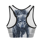 Watercolor Wolf Portrait Print Women's Sports Bra