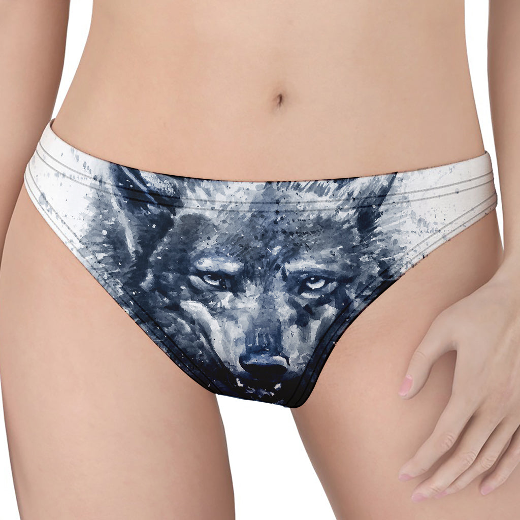 Watercolor Wolf Portrait Print Women's Thong