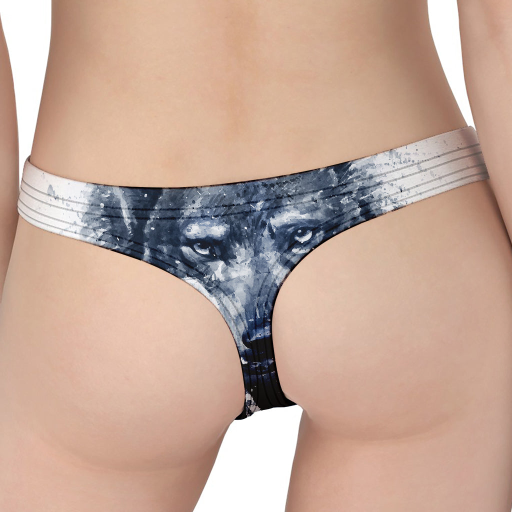 Watercolor Wolf Portrait Print Women's Thong