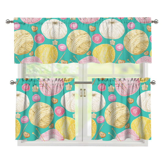 Watercolor Yarn Pattern Print 3 Piece Kitchen Curtains