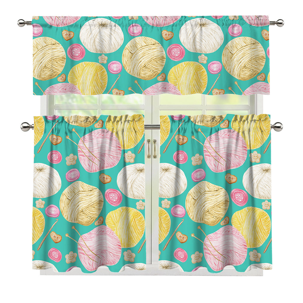 Watercolor Yarn Pattern Print 3 Piece Kitchen Curtains
