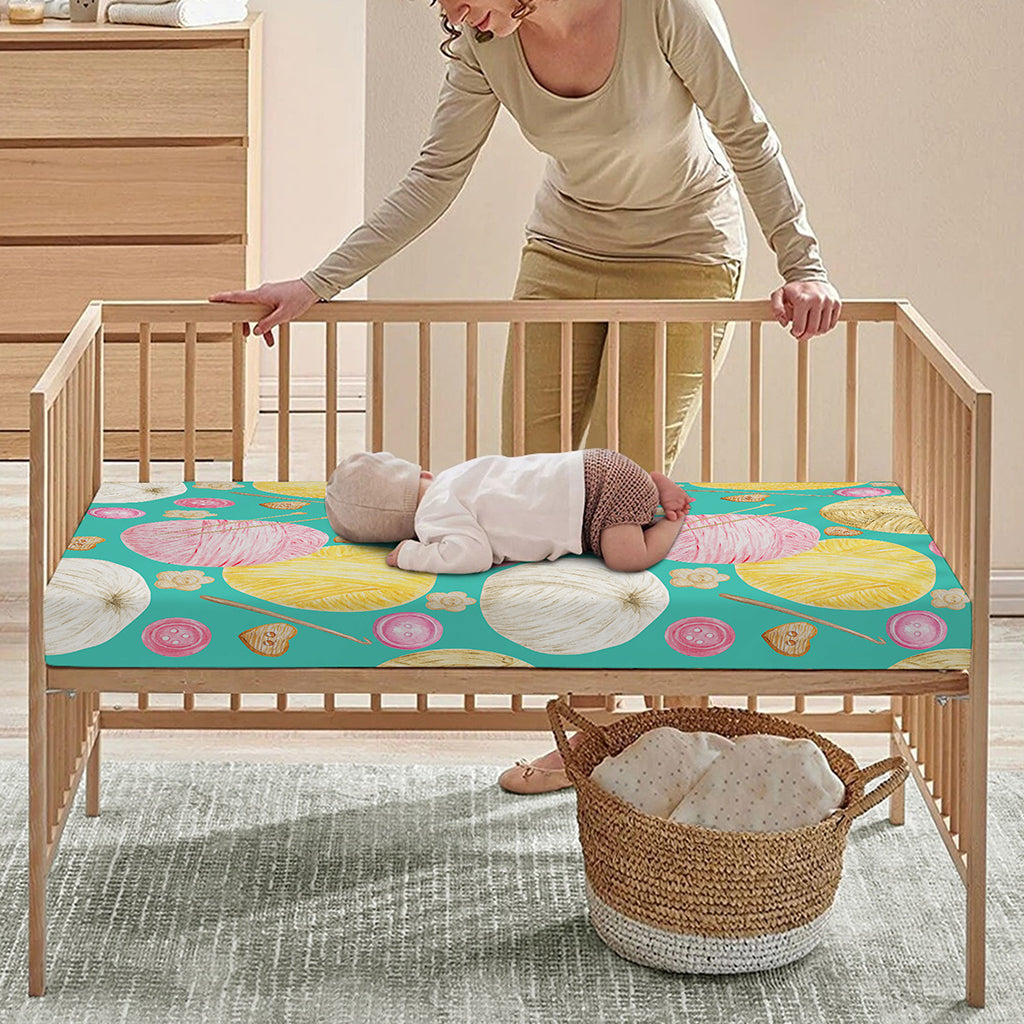 Watercolor Yarn Pattern Print Baby Crib Sheet