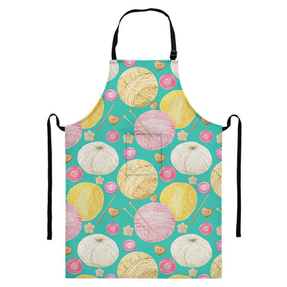 Watercolor Yarn Pattern Print Bib Apron With Pocket