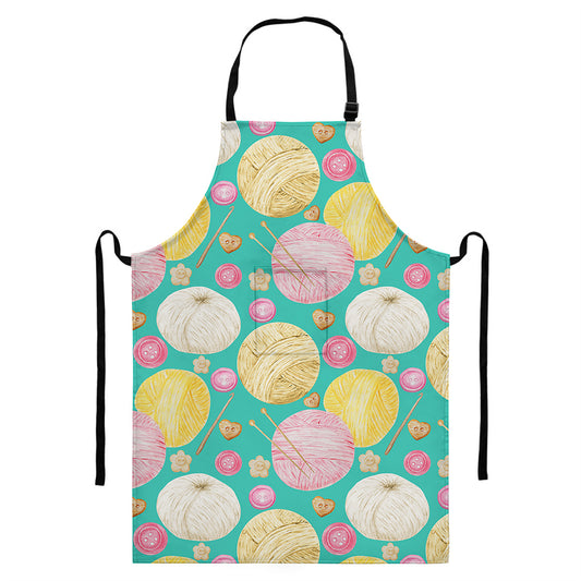 Watercolor Yarn Pattern Print Bib Apron With Pocket