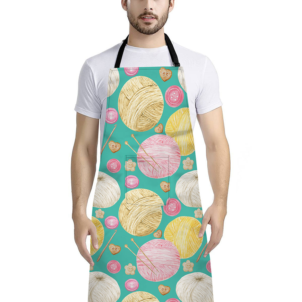 Watercolor Yarn Pattern Print Bib Apron With Pocket