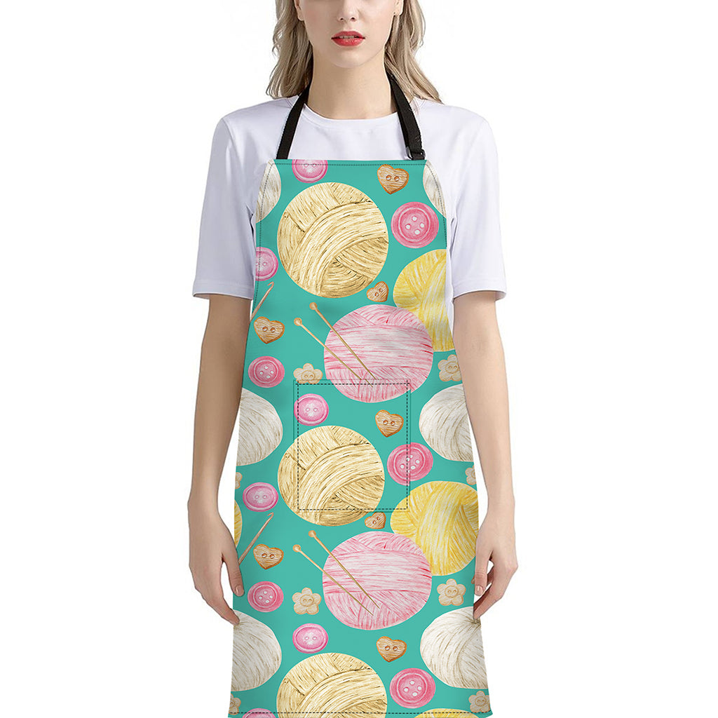 Watercolor Yarn Pattern Print Bib Apron With Pocket